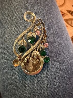 Vintage-Inspired Gold Leaf Pendant with 1942 dime and Gem Accents